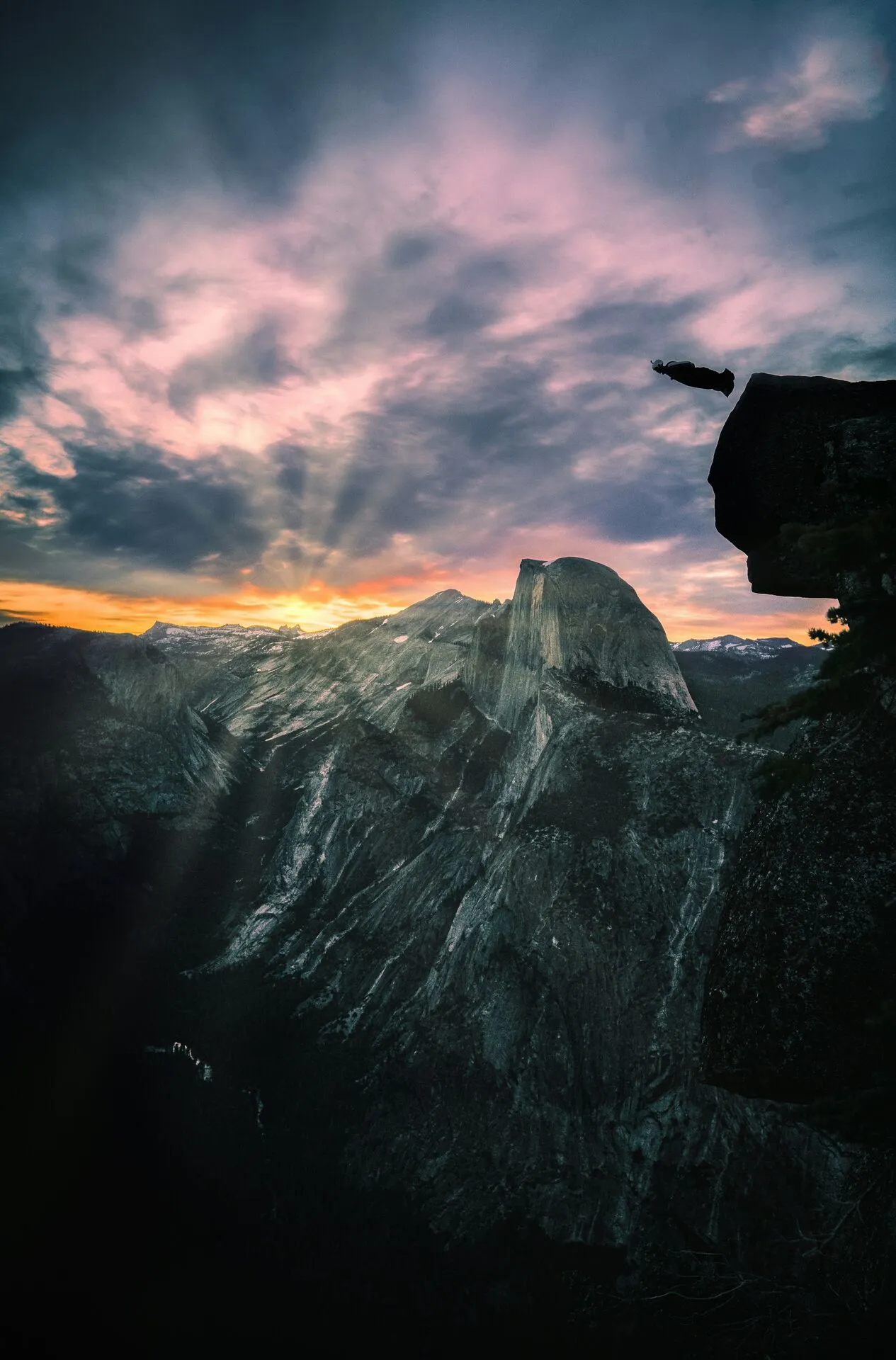 Sunlit mountain ridge landscape